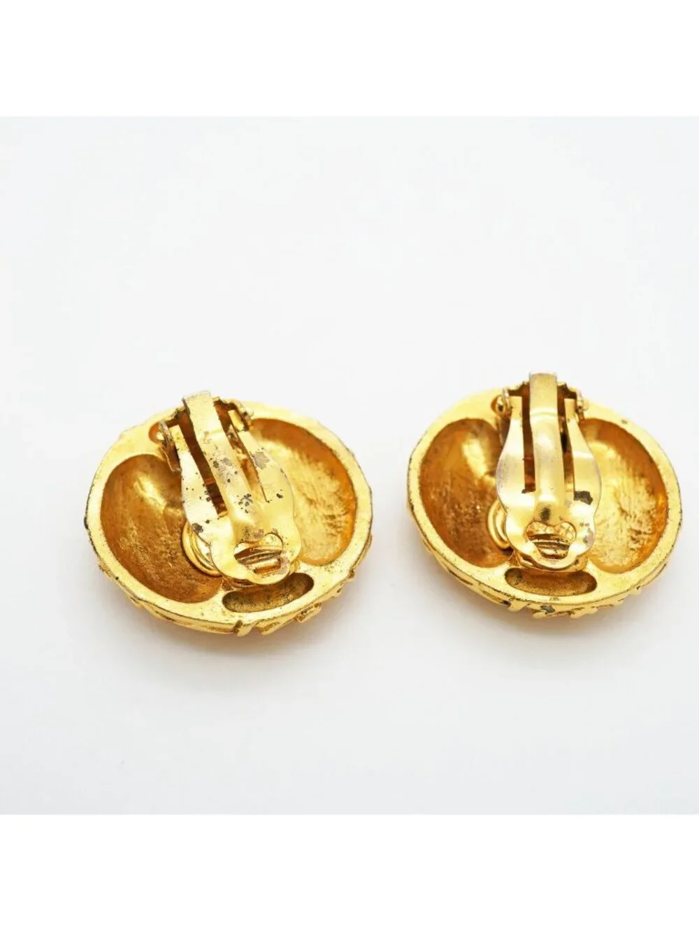 Chanel Earrings Vintage CC Logo Round Circle Gold Plated